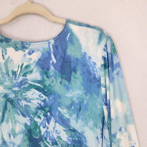 Chicos Shirt Womens XL Blue 3 Abstract Watercolor Long Sleeve Scoop Neck Top - Picture 9 of 9